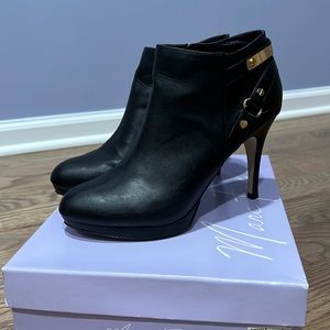 Black Leather Booties w/ Gold Detail